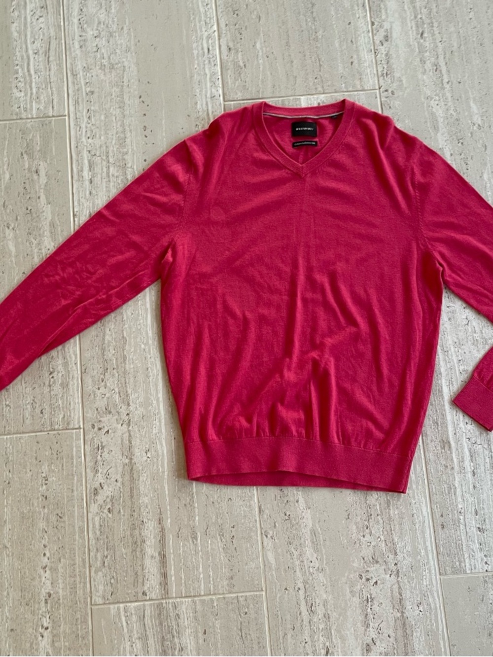 Westbury C&A Men L muted red Ctn Silk Cashmere V-Neck Sweater Lightweight Luxury